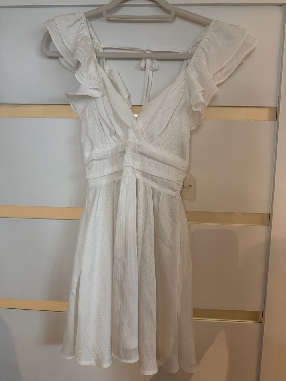 Altar'd State White Ruffle V-Neck Mini Dress